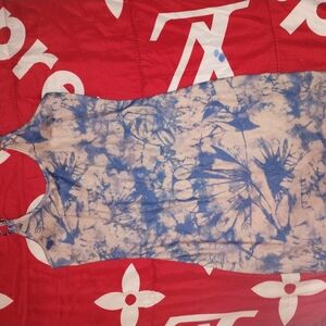 Blue and Beige Tie-Dye Women's Dress